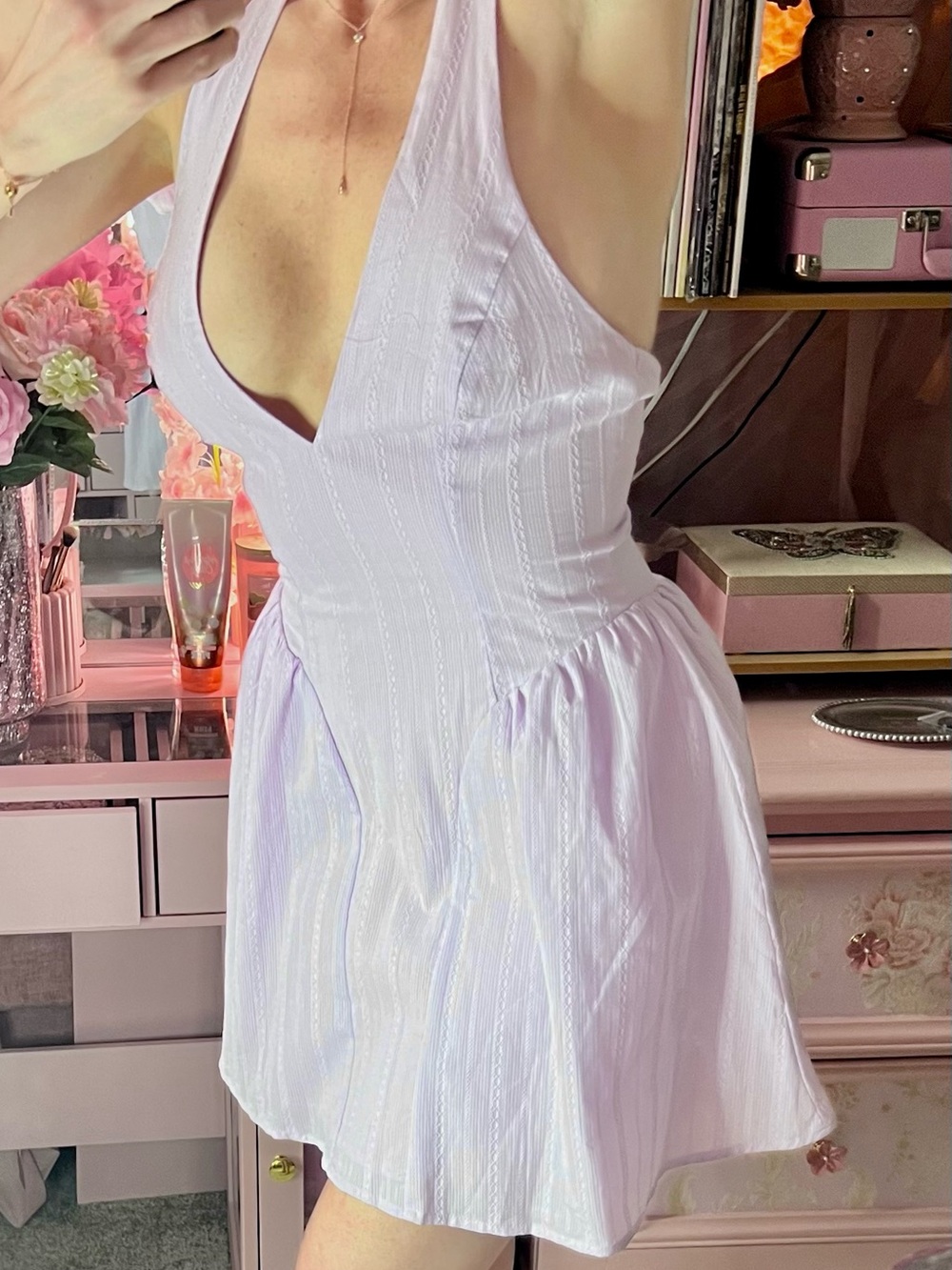 NWT Altar’d State Lilac Halter Mini Dress Fit & Flare Textured